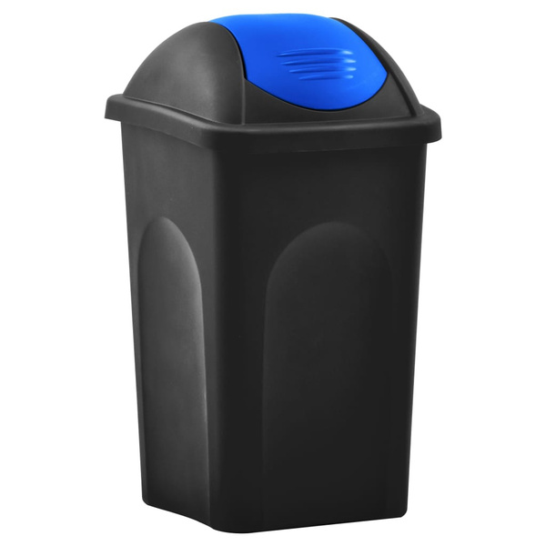 Trash Bin with Swing Lid 60L Black and Blue Mülleimer Prullenbak Trash Bin with Swing Lid 60L Black and Blue Mülleimer Prullenbak
