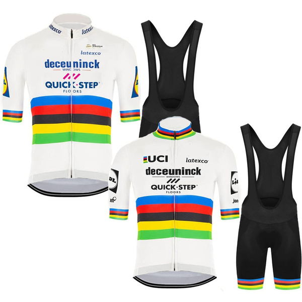World Champion Rainbow Cycling Jersey Set Bib Shorts Set Quick Step Cycling  Clothing Deceuninck Road Bike Suit Julian Alaphilippe Bicycle Uniform