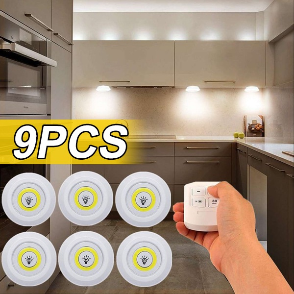 3/6/9 Pack Dimmable LED Under Cabinet Light with Remote Control Battery ...