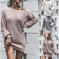 Plus Size, ladiessweater, lanternsleeve, Dress
