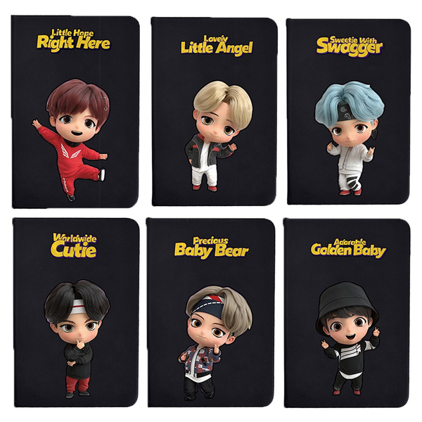 BK2 Kpop BTS Bangtan Boys Black Notebook Love Yourself Imitation Leather Cartoon Character Photo Notebook Note Pad 70 Sheets Nuofeng 