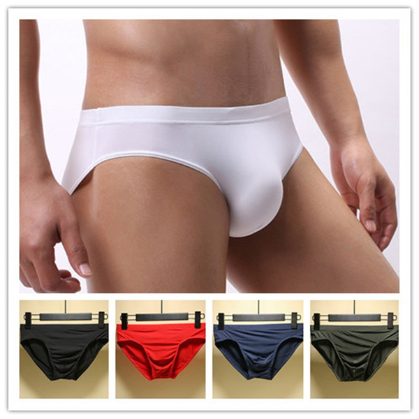Men's Ice Silk Panties Ultra-thin Silk-slip Breathable Mid-waist Briefs  Underwear