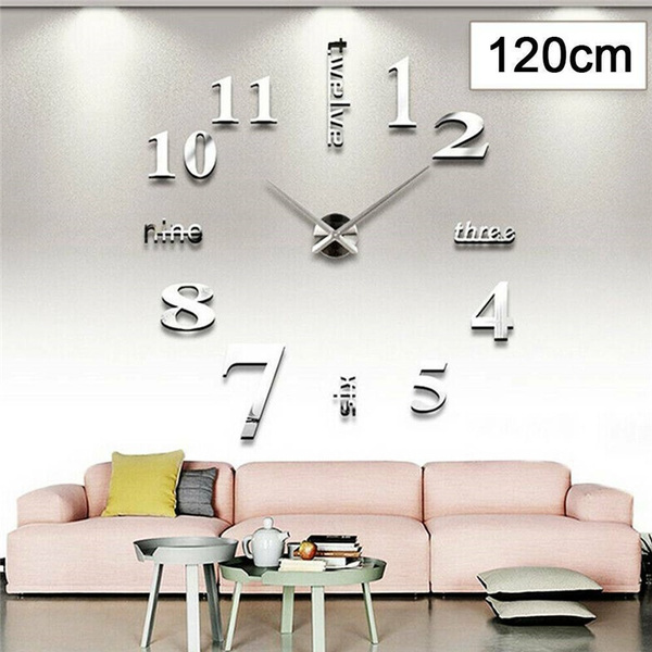 Modern Home DIY Large 3D Number Mirror Wall Sticker Art Clock Living Room Decor 