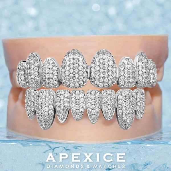 18K Diamonds Irregular 8-tooth Top Bottom Grillz Set Hip Hop Rappers ...