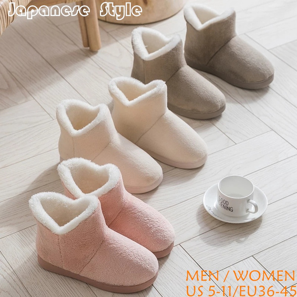 Women Plush Home Slippers Indoor High Top Shoes Big Size 45 Flat Slipper Woman Winter Shoes House Slippers Snow Boots Schneestiefel Bottes De Neige