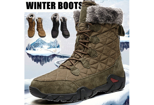HSINYA Mens Fur Lined Leather Snow Boots Non Slip Water Resistant Outdoor Hiking Shoes Backpacking Warm Booties
