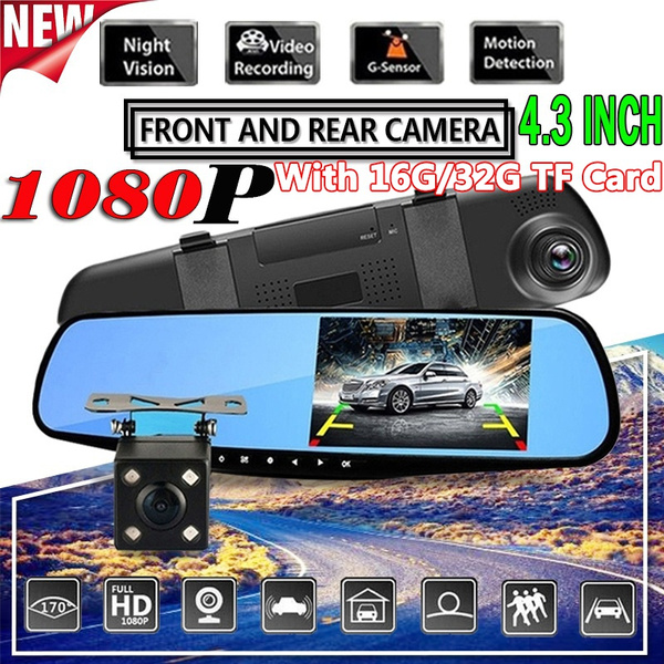 4.3 1080P HD Dual Lens Car DVR Dash Cam Front Rear Mirror G