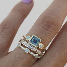 Engagement Wedding Ring Set, gold, aquamarinering, promise rings