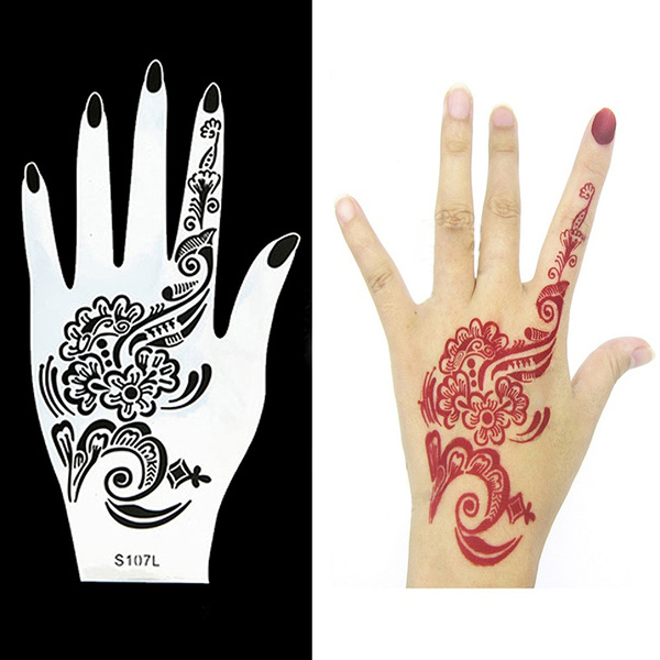 2Pcs/Set Temporary Hand Tattoo Body Art Sticker Template India Flower ...