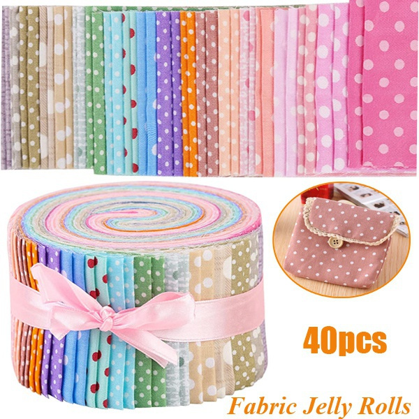 40Pcs Roll Up Cotton Fabric Quilting Strips Fabric Jelly Rolls Cotton Craft  Fabric Bundle for Patchwork Craft with Different Patterns Random