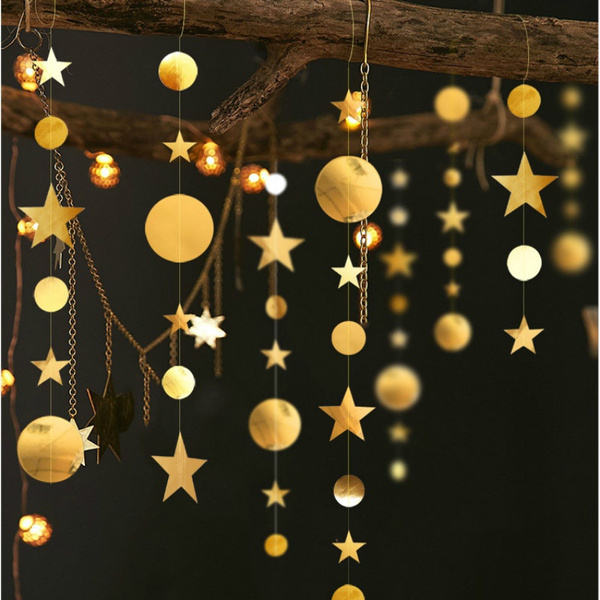 Wedding Decoration 4M Gold Silver Star Round Shape Paper Garlands Baby ...