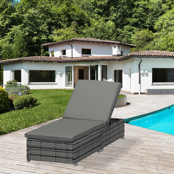 Outsunny Rattan Outdoor Garden Reclining Sun Lounger Grey Wish