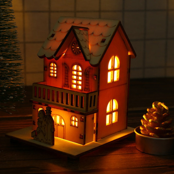 Festival Led Light Wood House Christmas Tree Decorations For Home Decoration Wooden House Diy 7097