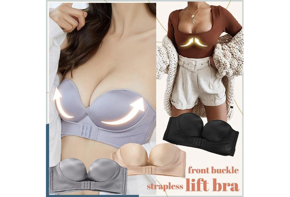 Strapless Front Buckle Bra Wirefree Push Up Non Slip Invisible