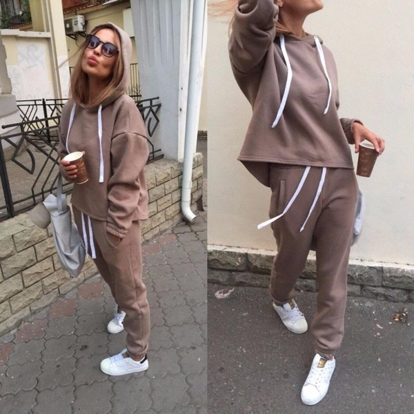 New Woman's Fashion Tracksuit Set Sports Hoodies Suit Tops and