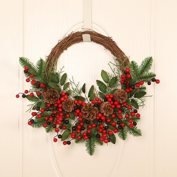 Christmas Wreath Pinecone Wreath Red Fruit Festive Wreaths Hanging