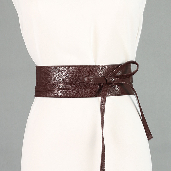 Women Fashion Solid Color Soft Faux Leather Wide Long Belt Self Tie ...