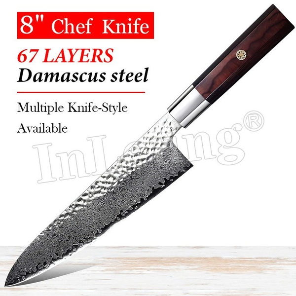 Prime Damascus Chef Knife, Sharp Kitchen Knives, Professional Meat Cutting Knife for Chefs, Best Handmade Gift (paddock and Oak Wood)