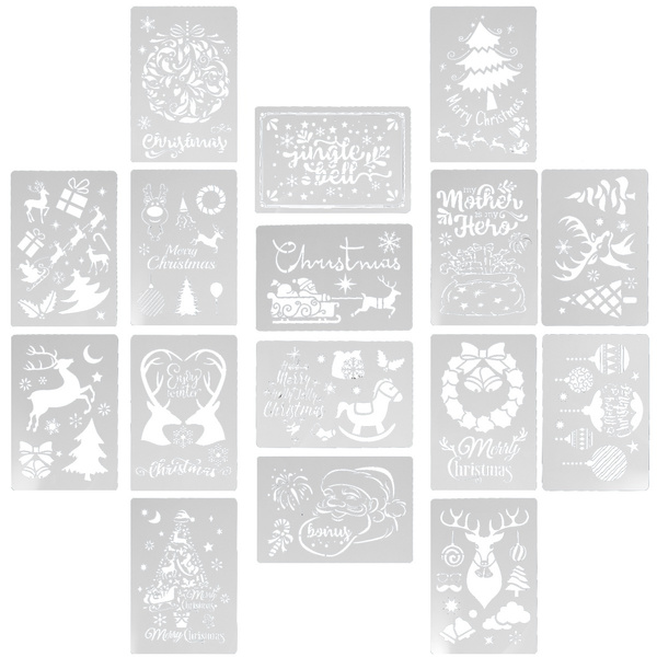 16Pcs Christmas Stencils Painting Drawing Stencils Reusable Plastic Template 16Pcs Christmas Stencils Painting Drawing Stencils Reusable Plastic Template
