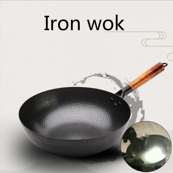 ZXFDMSWJ Cast Iron Wok Pan Old-Fashioned Thick Cast-Iron Pan Frying Pan  Household Pot with Uncoated Non-Stick Pan Gas Universal,Withoutcover-30cm
