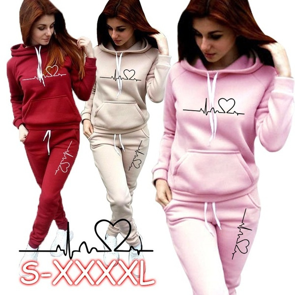 Women Jogger Outfit Matching Sweat Suits Long Sleeve Hooded Sweatshirt and  Sweatpants 2 Piece Sports Sets Tracksuit