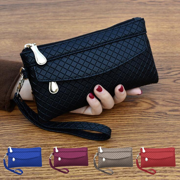 Womens Wallets Purses Plaid PU Leather Long Wallet Hasp Phone Bag Money  Coin Pocket Card Holder Female Wallet Purse