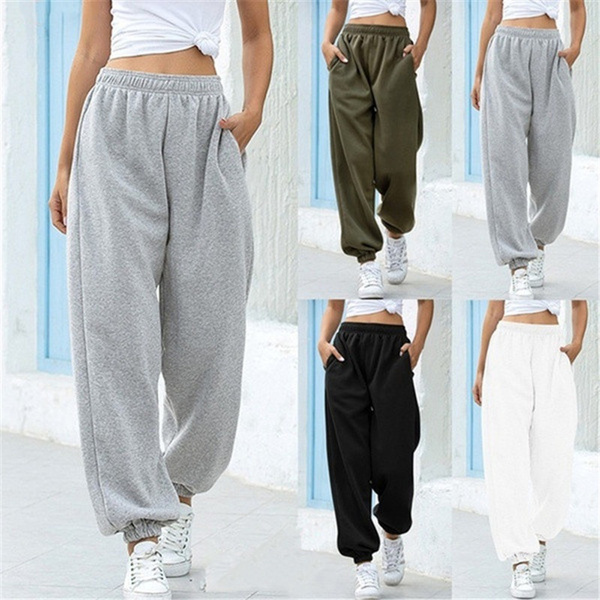 Women Casual Sport Pants Solid Running Jogger Pants Female