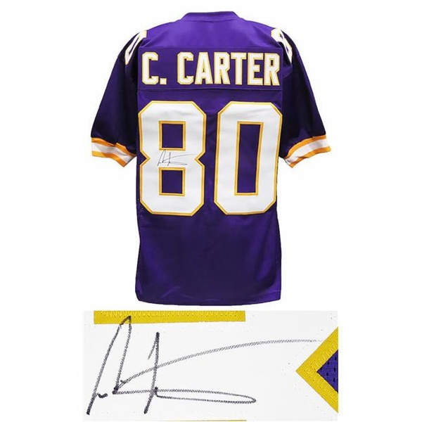 Schwartz Sports Memorabilia CARJRY305 NFL Minnesota Vikings Cris Carter  Signed Purple Throwback Custom Football Jersey