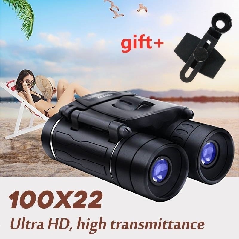 NEW 30000M High Power 100x Zoom Day / Night Vision with Low Light Ultra HD Telescope Binoculars Foldable Outdoor Optical Lens Waterproof Anti-fog Telescope for Hunting Traveling Wiht Phone Clip Gifts
