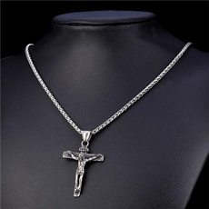 Sterling, titanium steel, punk necklace, Cross Pendant