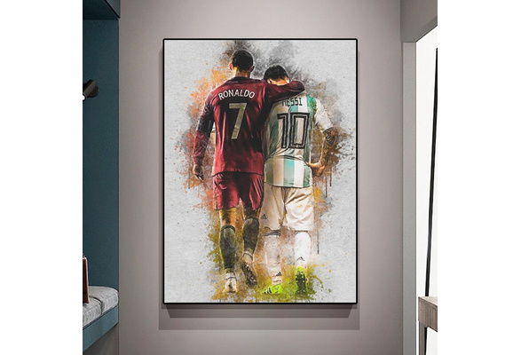 Football Superstar Friendship Canvas Painting Ronaldo and Messi