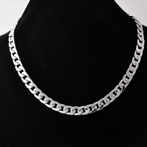 Mens Black Necklace, 7MM Black Cuban Curb Link Chain Necklace Mens