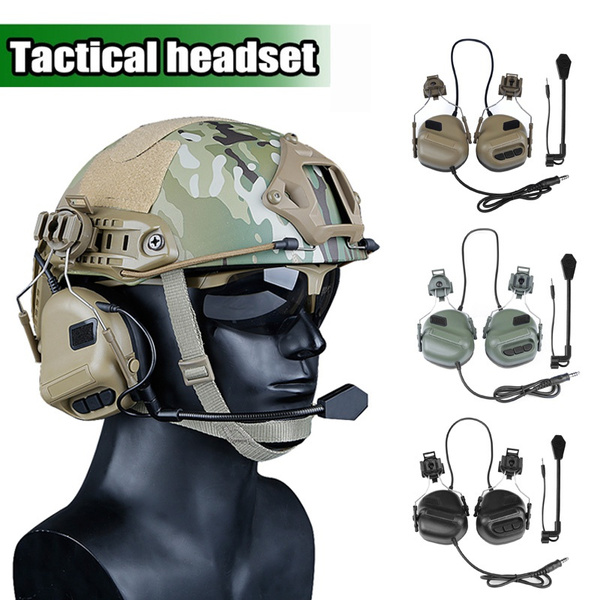 Hunting Tactical Airsoft Paintball Communication Helmet Guide Rail Headset 