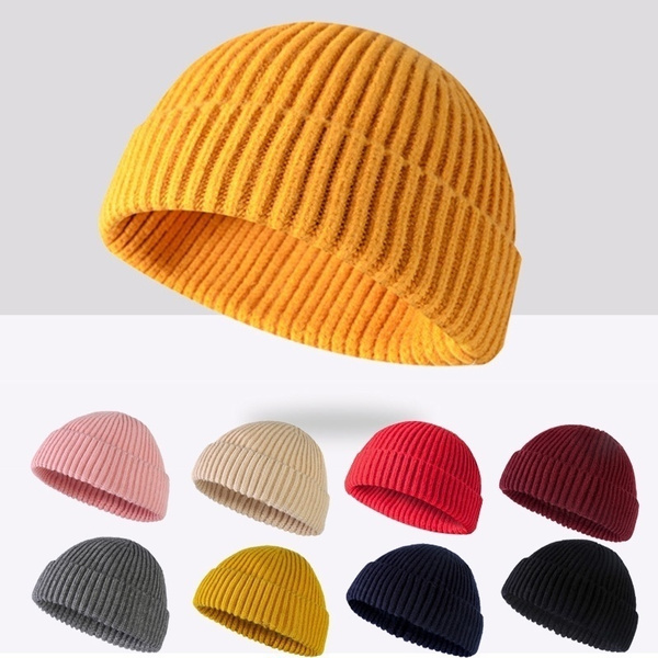 Unisex Retro Mens Knitted Trawler Beanie Hat Wool Ribbed Cuffed ...