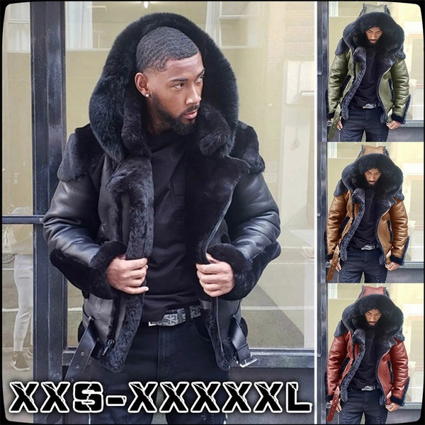 Plus size store fur hooded coat