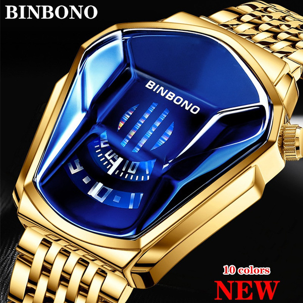Nieuwe Mode Cool Locomotief herenhorloge Topmerk Luxe Quartz Gouden Horloge  heren Waterdicht Geometrische Vorm Zakelijk horloge; | Wish