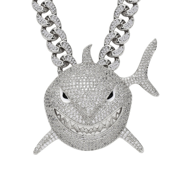 Men Hip Hop Iced Out Bling Shark Shape 