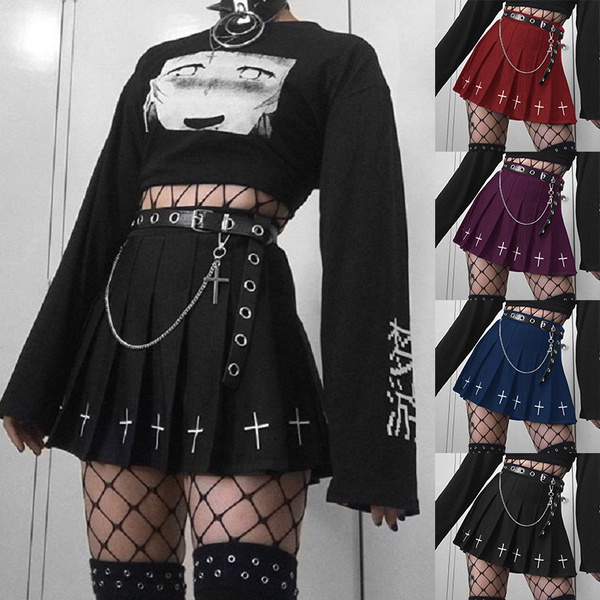 4 Colorls New Gothic High Waist Mini Black Skirts Streetwear Cross ...