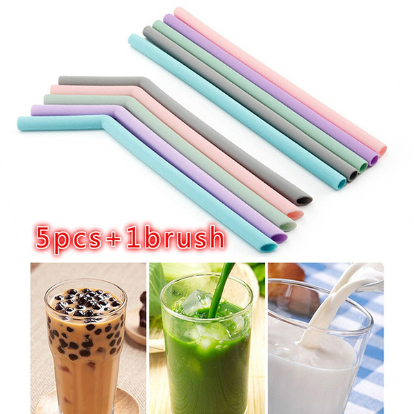 Kitchen Accessory Reusable Silicone Drinking Straws Foldable Flexible ...