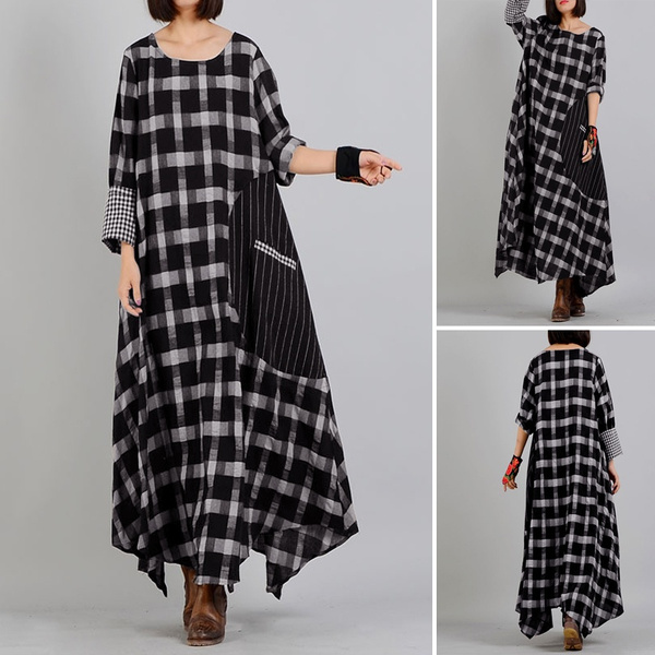 checkered long sleeve dress