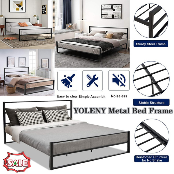 Yoleny Metal Bed Frame Queen Size Heavy Duty Platform With Headboard Modern Design Iron Easy Assembly Wish Yoleny Metal Bed Frame Queen Size Heavy, Heavy Duty Queen Bed Frame With Headboard