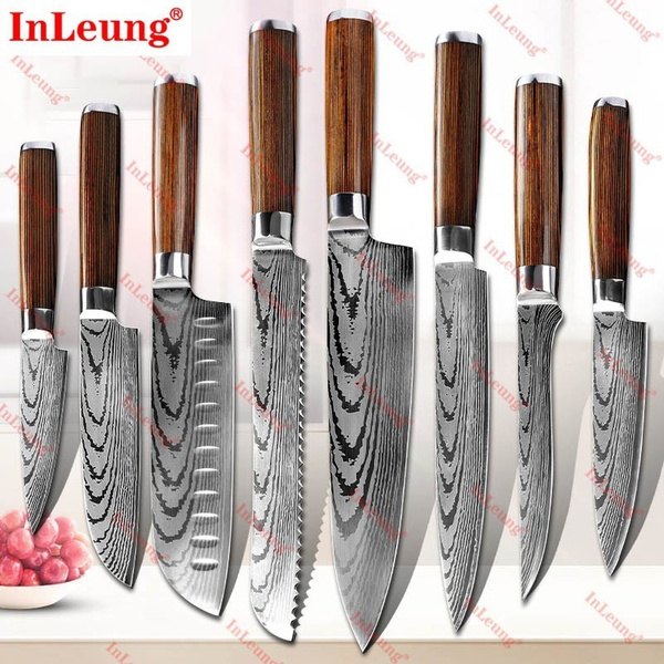 Damascus Steel Kitchen Knife Set, Stainless Steel Kitchen Knives