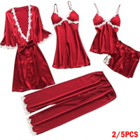 2/5 PCS Set Women Silk Lace Nightgowns Pijama Silk Home Wear Light ...
