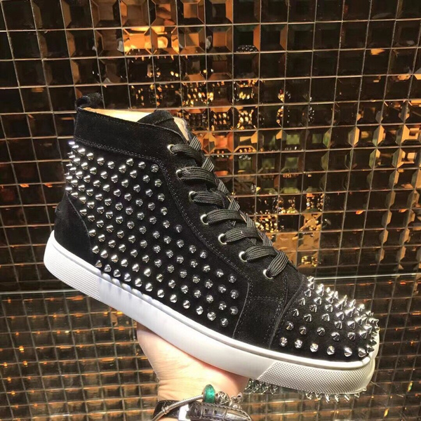 New Men's Flat Sneakers Fashion Spikes Men's Flat Shoes Studded High Top  Sneakers Red Bottom Shoes for Men Women size 36-47