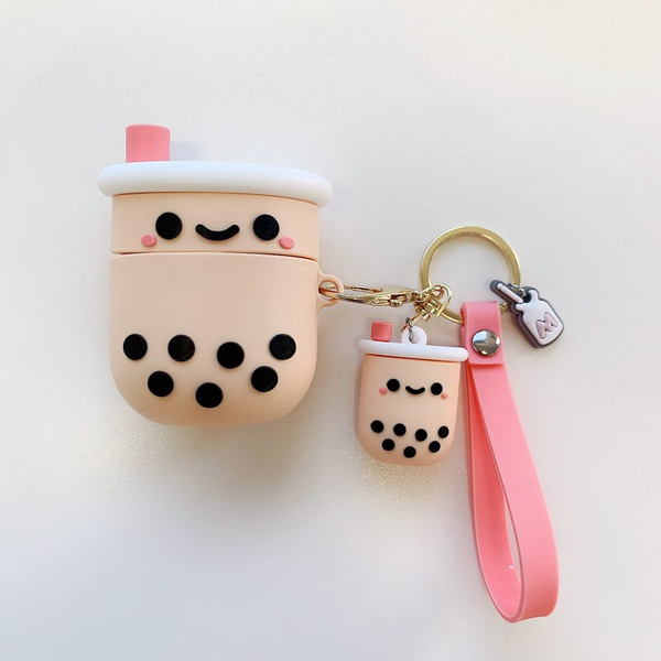 Boba AirPod 3 Case Cute Cover with Keychain,AirPods 3rd Generation Case,  Pink Bubble Boba Tea AirPod Gen 3 Case Cute Silicone Protective AirPods 3rd