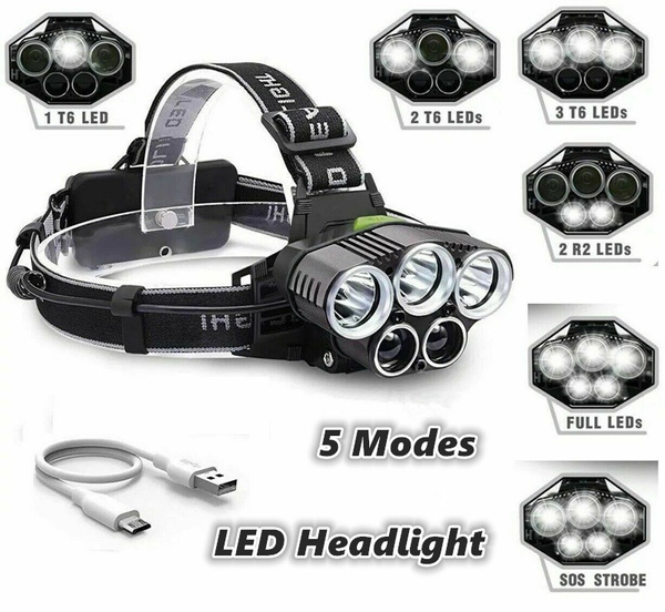 50000LM 5x T6 LED Headlight Headlamp Flashlight Torch Lamp Outdoor Rechargeable 