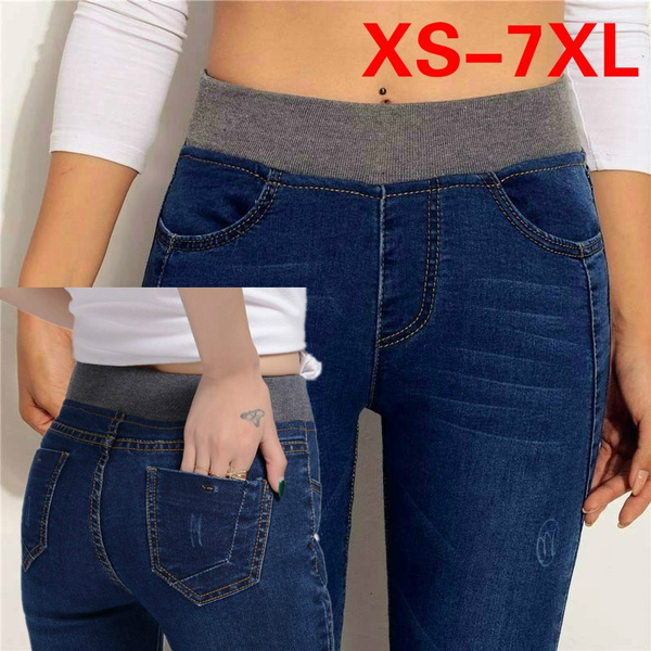 Plus Size XS-7XL Women's Fashion Loose Casual High Waist Jeans Elastic Waist  Cowboy Feet Pants Pencil Pants