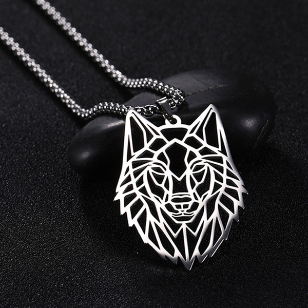 Viking Wolf Pendant Necklace Stainless 