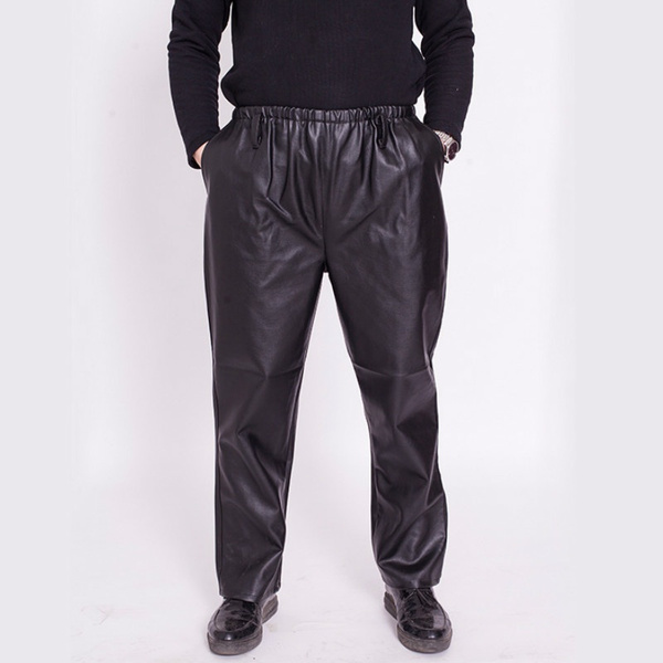 Men Faux Leather Pants Straight Leg Trousers Casual PU Elastic Waist | Wish