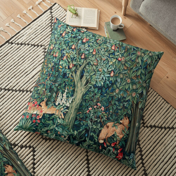 GREENERY, FOREST ANIMALS Fox and Hares Blue Green Floral Tapestry